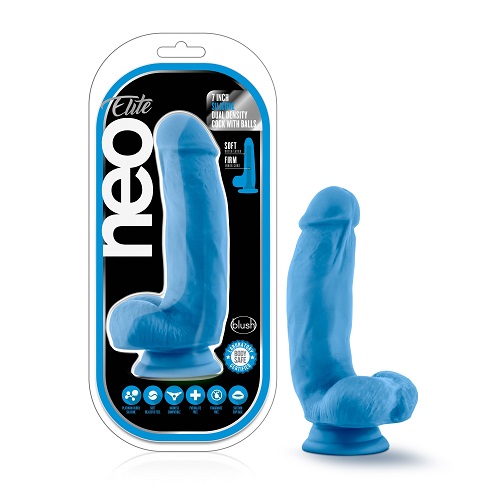 7 inch Realistic Silicone Dual Density Girthy Dildo with Suction Cup and Balls Blue